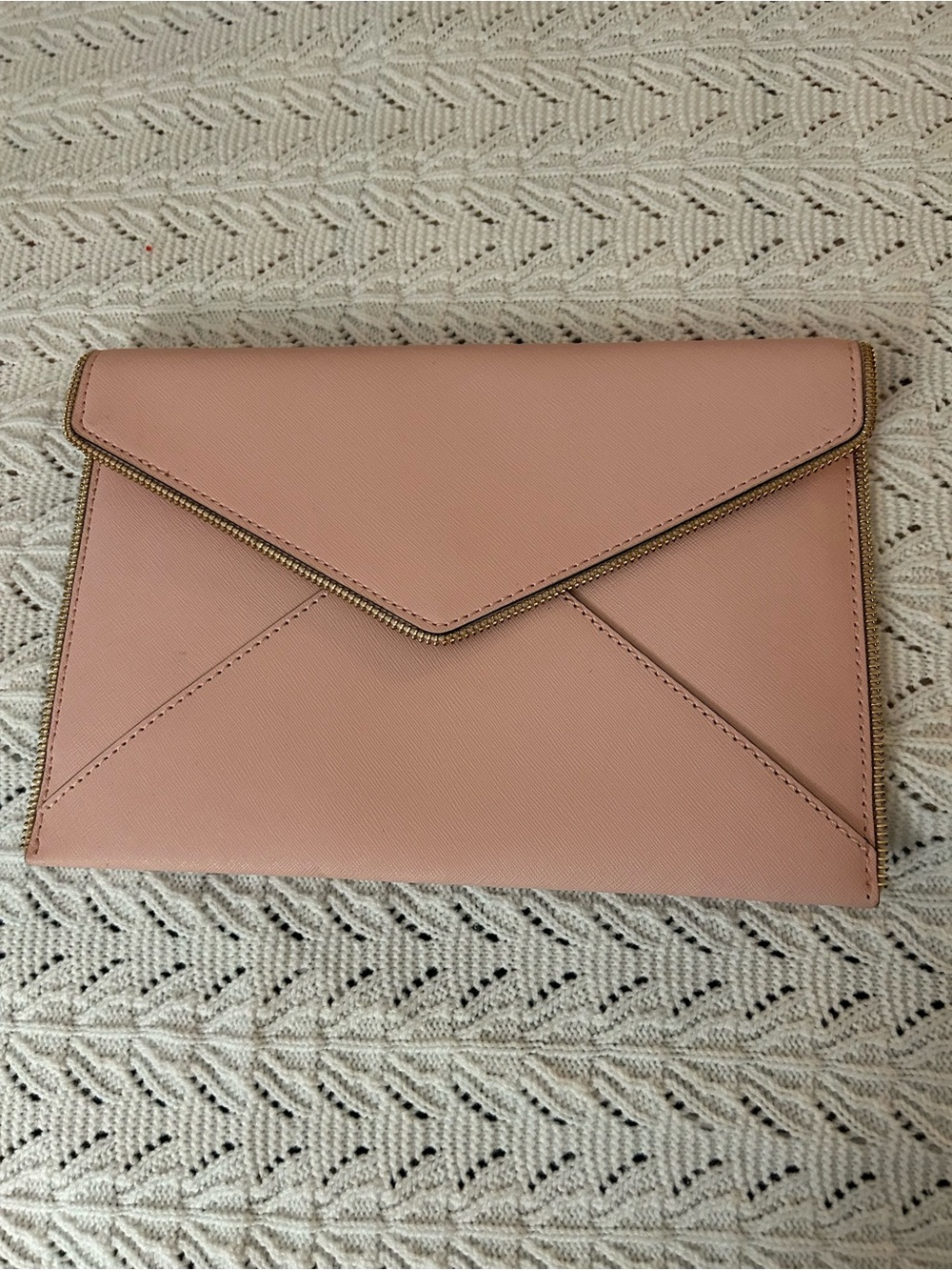 Rebecca Minkoff Pink Saffiano Leather Leo Envelope Clutch Bag - Zipper Accent